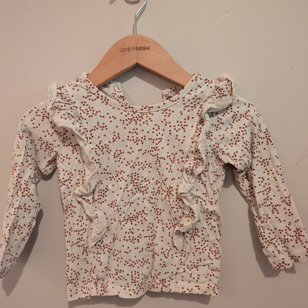 Kids Long Sleeve Cream and Brown Ruffle Tee